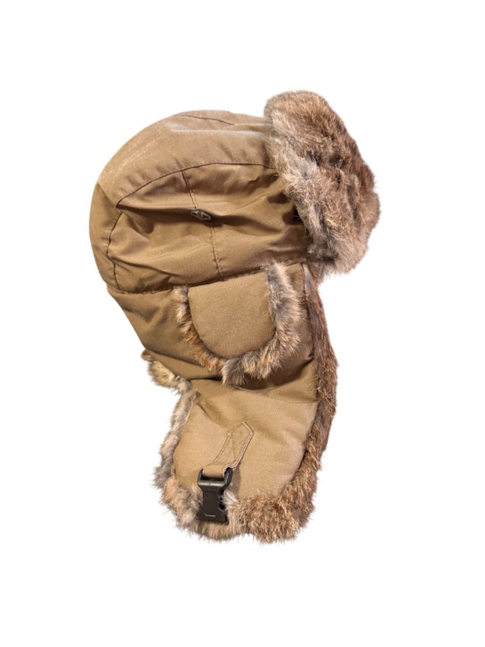 Mad Bomber Brown Cotton Hat With Natural Rabbit Fur Trim & Adjustable Ear Flaps - Picture 2 of 7